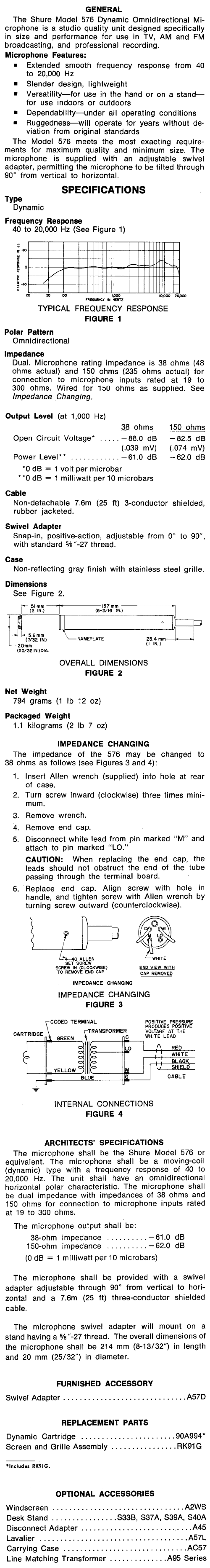 Shure 576 specifications
