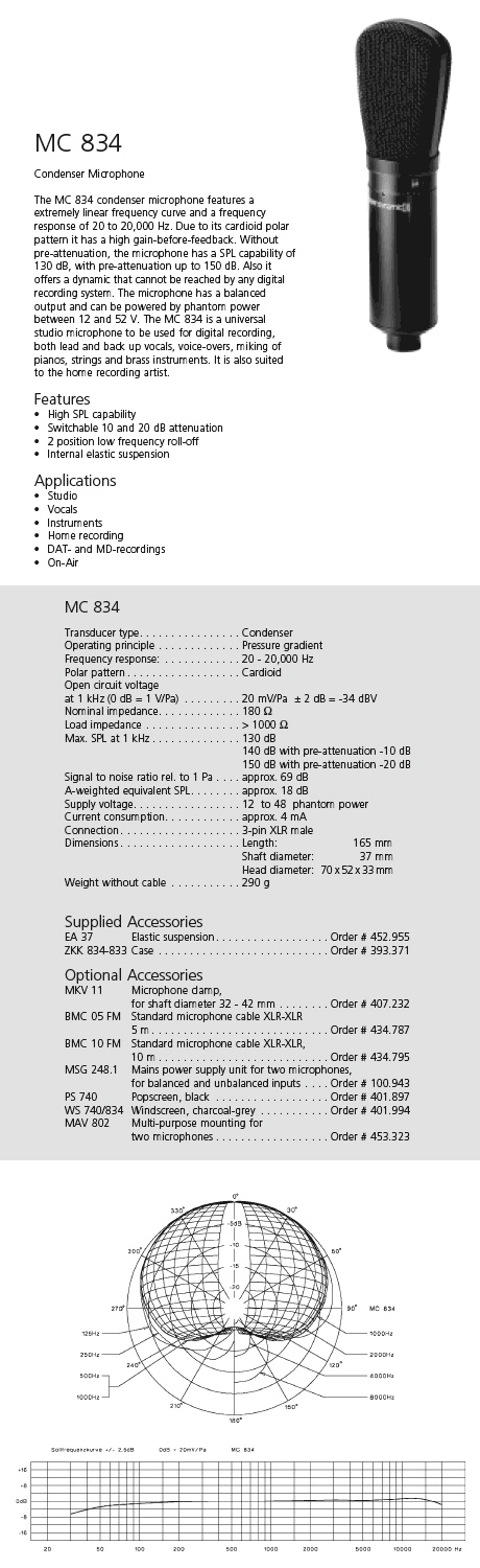 The beyerdynamic MC 834 specifications
