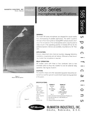 McMartin 585 specification sheet