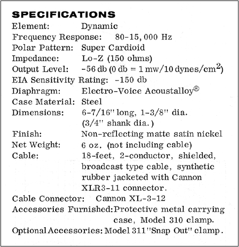 E-V RE15 specifications