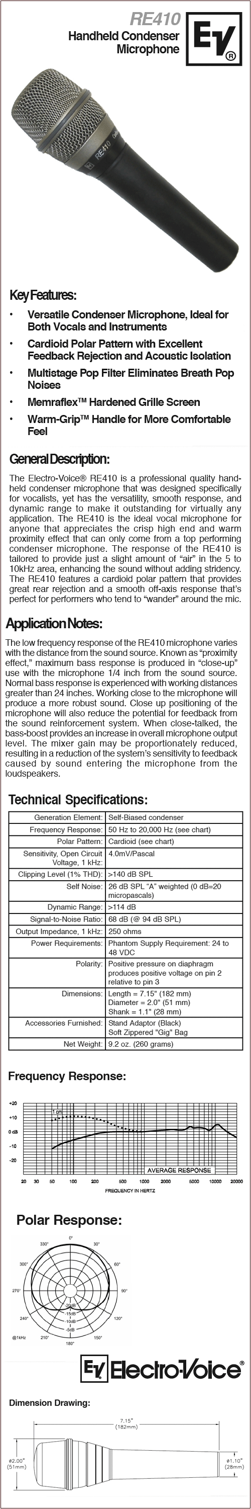 The Electro-Voice RE410 specifications