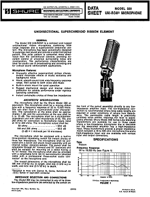 Shure 350 1981 data sheet