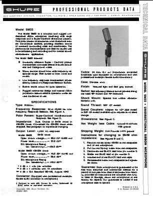 1965 Shure SM33 data sheet